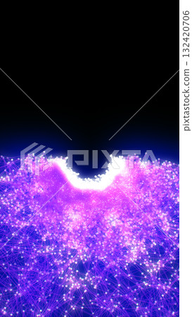 Futuristic wave of interconnected neon purple nodes and lines glowing in the dark Futuristic wave of interconnected neon purple nodes and lines glowing in the dark 132420706