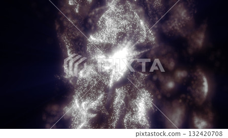 Bright white glowing particles swirling in an abstract cosmic energy field 132420708