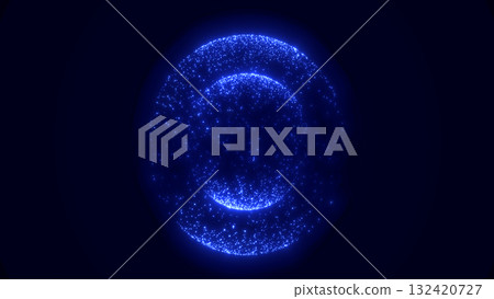 Elegant blue spiral sphere formed by glowing particles creating a smooth dynamic rotation 132420727