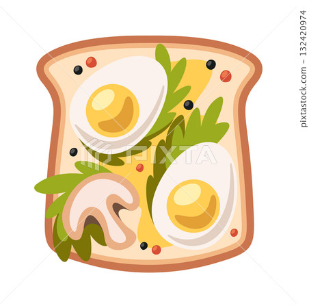 Breakfast toast with eggs, mushrooms 132420974