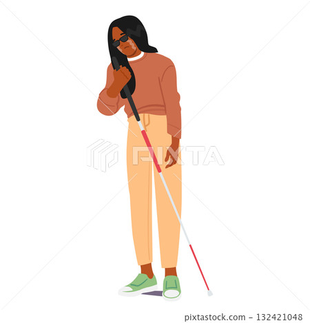 Young blind woman cartoon character walking with cane and crying due to loneness and lack of support Young blind woman cartoon character walking with cane and crying due to loneness and lack of support 132421048
