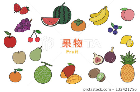 Flat illustration: Fruit set (outline) 132421756
