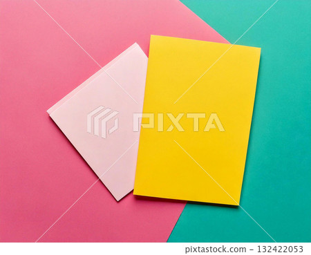 Close-up of a greeting card that stands out against a two-color background 132422053