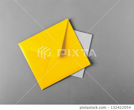 Close-up of a greeting card that stands out against a two-color background 132422054