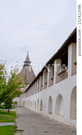 Historic wall tower at Astrakhan Kremlin in the Russian Volga region, a must-visit cultural landmark in southern Russia 132422096