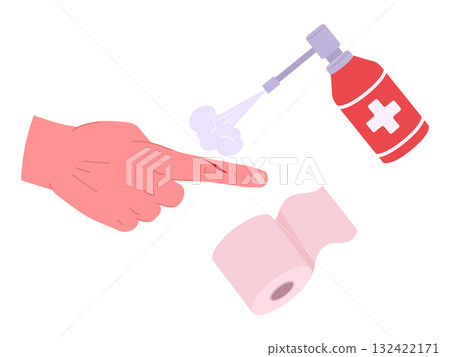 Cartoon injured hand. First aid for abrasion, body skin cut, medical treatment for arms injury flat vector illustration. Injured hand and medical treatment Cartoon injured hand. First aid for abrasion, body skin cut, medical treatment for arms injury flat vector illustration. Injured hand and medical treatment 132422171