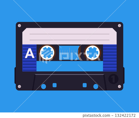 Cartoon retro music cassette poster. Vintage audio tape backdrop, pop music album tape design flat vector background illustration. Old school music audio tape Cartoon retro music cassette poster. Vintage audio tape backdrop, pop music album tape design flat vector background illustration. Old school music audio tape 132422172