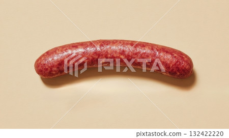 Sausage raw meat product isolated on beige background minimal style. 132422220