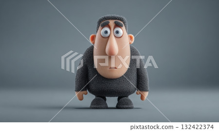 Cartoon man 3d character, stylized, textured, standing with sad expression. 132422374