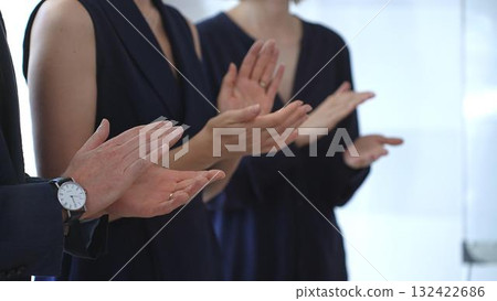 Group of business people clapping hands celebrating achievement, showing appreciation and support during a corporate meeting or seminar at a bright office conference 132422686