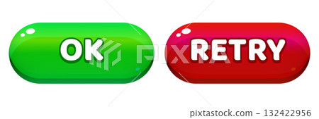 Game Interface Buttons. Green OK and Red Retry Icons for Mobile App UI Game Interface Buttons. Green OK and Red Retry Icons for Mobile App UI 132422956