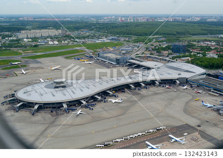 Planes at Vnukovo International Airport. Bird's-eye view. Planes at Vnukovo International Airport. Bird's-eye view. 132423143