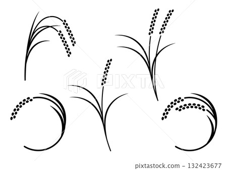 Simple silhouette set of rice ears 132423677