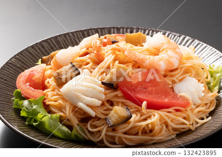 Shrimp and squid tomato capellini Shrimp and squid tomato capellini 132423895