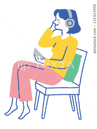 戴著耳機聽音樂的女人_顏色 戴著耳機聽音樂的女人_顏色 132423956