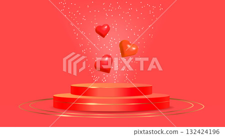 Valentines Day Luxury podium Heart 3D Style symbolizing love and elegance. For advertising marketing web design and festive event promotion. Vector illustration... 132424196