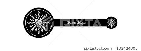 Winter snowflake label in a black outline circle creates a seal for package or box lid. Ice ornament and christmas icon enhance the cool seasonal mood for holiday or festive delivery. Winter snowflake label in a black outline circle creates a seal for package or box lid. Ice ornament and christmas icon enhance the cool seasonal mood for holiday or festive delivery. 132424303