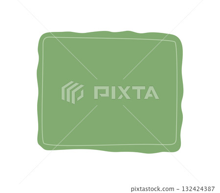 Hand drawn organic green frame with soft wavy border and delicate rectangle outline. Modern squiggle template for text and background, ideal as a creative frame element or card layout. 132424387