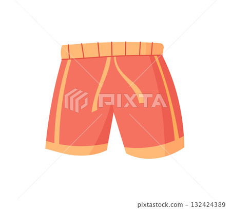 Flat colorful sportswear sticker. Vibrant gym shorts as clothes for fitness and workout activity. Perfect accessory for exercise equipment themes, trendy minimal art style, dynamic sporty decor. 132424389