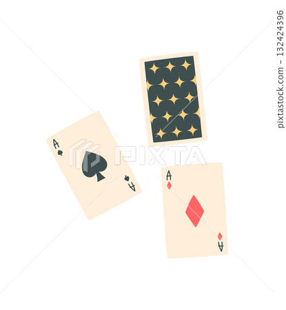 Flat style poker game cards. Isolated playing pieces from a classic boardgame. Entertainment elements for table, casino, and hobby activities, fun visuals, and leisure concepts. 132424396