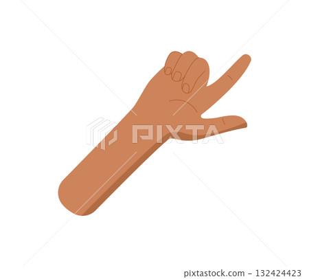 Cartoon flat black hand with raised fingers showing the number two sticker. Bare palm displays a common gesture for 2. Visual style is simple and minimal, focusing on human anatomy and counting Cartoon flat black hand with raised fingers showing the number two sticker. Bare palm displays a common gesture for 2. Visual style is simple and minimal, focusing on human anatomy and counting 132424423