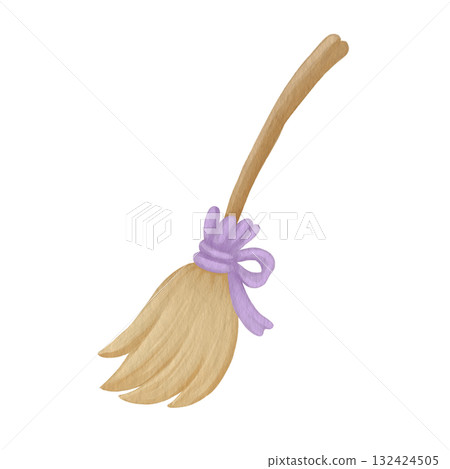 Cute watercolor illustration of a witch's broom Cute watercolor illustration of a witch's broom 132424505
