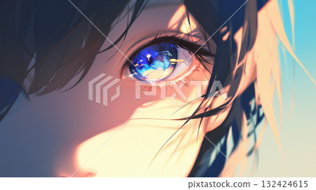 "Generative AI" creates a delicate illustration of a girl with striking sparkling eyes that reflect the light. "Generative AI" creates a delicate illustration of a girl with striking sparkling eyes that reflect the light. 132424615