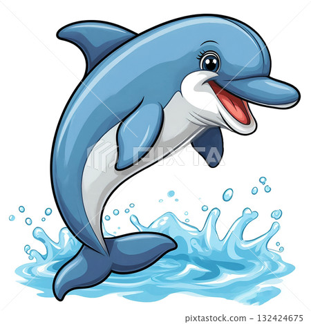 Cartoon dolphin character an animal on a white background. Generative AI 132424675