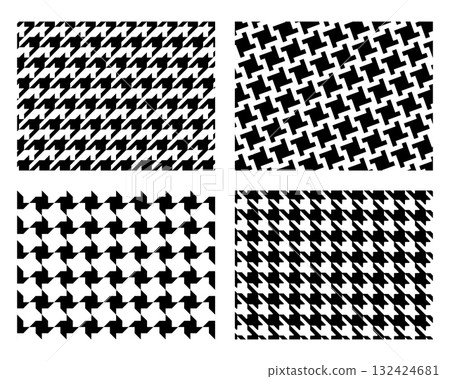 Set of houndstooth and pepita patterns. Plaid, scarf or cloth fabric prints. Checkered textile motifs. Tweed textile designs. Collection of classic monochrome ornaments. Vector graphic illustration Set of houndstooth and pepita patterns. Plaid, scarf or cloth fabric prints. Checkered textile motifs. Tweed textile designs. Collection of classic monochrome ornaments. Vector graphic illustration 132424681