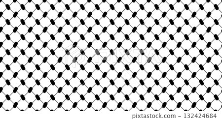 Black and white keffiyeh pattern. Oriental traditional men head scarf print. Checkered fabric texture. Arabic cloth background. Classical palestinian textile print. Vector graphic illustration Black and white keffiyeh pattern. Oriental traditional men head scarf print. Checkered fabric texture. Arabic cloth background. Classical palestinian textile print. Vector graphic illustration 132424684