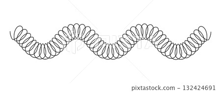 Coil spring in wave shape isolated on white background. Flexible metal or plastic wire spiral. Slinky toy silhouette. Vector graphic illustration 132424691