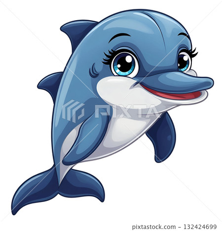 Cartoon dolphin character an animal on a white background. Generative AI 132424699