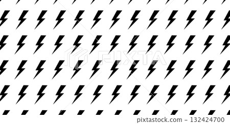 Bolts pattern. Repeated black lightning signs isolated on white background. Wallpaper with power or danger, storm or thunder, shock or surprise cartoon symbols. Vector graphic illustration 132424700