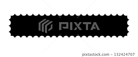 Long rectangle shape with wavy edges. Geometric form with undulated jagged borders. Blank textbox, tag or label isolated on white background. Vector graphic illustration 132424707