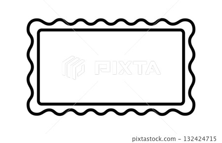 Rectangular frame with curved edges. Vignette for picture, photo or mirror with wavy borders. Empty box, tag, stamp or label isolated on white background. Vector graphic illustration Rectangular frame with curved edges. Vignette for picture, photo or mirror with wavy borders. Empty box, tag, stamp or label isolated on white background. Vector graphic illustration 132424715