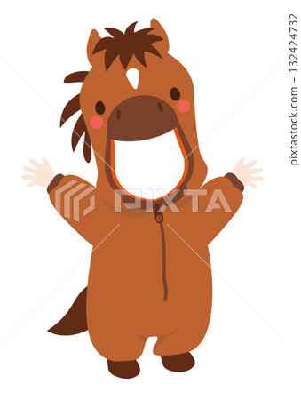 A vector of a horse costume suitable for New Year's cards for the Year of the Horse in 2026, with the mouth transparent and the ability to insert a photo. A vector of a horse costume suitable for New Year's cards for the Year of the Horse in 2026, with the mouth transparent and the ability to insert a photo. 132424732