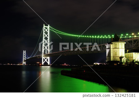 Illuminated night view of Akashi Kaikyo Bridge Illuminated night view of Akashi Kaikyo Bridge 132425181