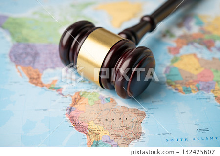 Bangkok, Thailand December 1, 2022 Asia, Gavel for judge lawyer on world globe map. Law and justice court concept. Bangkok, Thailand December 1, 2022 Asia, Gavel for judge lawyer on world globe map. Law and justice court concept. 132425607