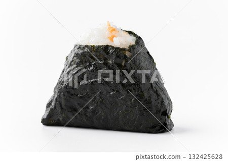 One mentaiko rice ball on a white background One mentaiko rice ball on a white background 132425628