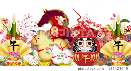 馬年賀卡十二生肖背景 132425649