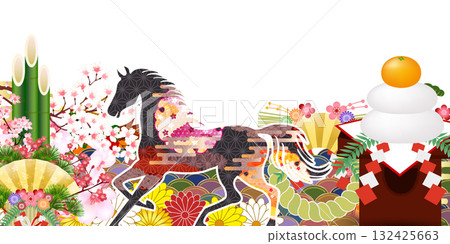 馬年賀卡十二生肖背景 132425663