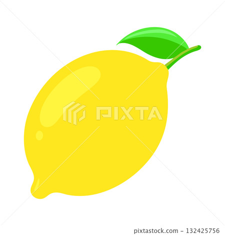 Illustration of a bright yellow lemon with a green leaf isolated on white background Illustration of a bright yellow lemon with a green leaf isolated on white background 132425756