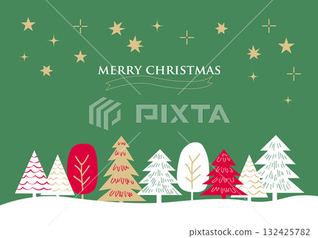 [Hand-drawn style, simple] Christmas illustration material of starry sky and trees 132425782