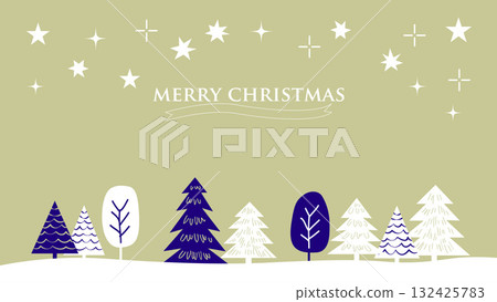 [Hand-drawn style, simple] Christmas illustration material of starry sky and trees 132425783