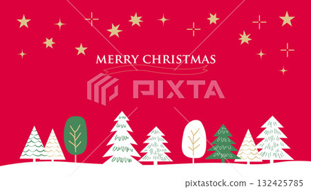 [Hand-drawn style, simple] Christmas illustration material of starry sky and trees 132425785