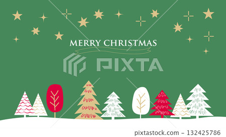 [Hand-drawn style, simple] Christmas illustration material of starry sky and trees 132425786