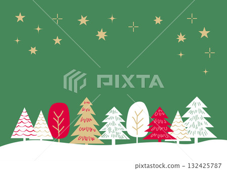 [Hand-drawn style, simple] Christmas illustration material of starry sky and trees 132425787