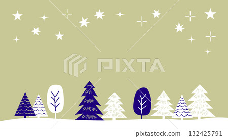 [Hand-drawn style, simple] Christmas illustration material of starry sky and trees 132425791
