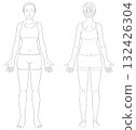Full-body female line drawing illustration (front + back set, no color) 132426304
