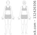 Full-body female line drawing illustration (front + back set, only gray clothing) 132426306